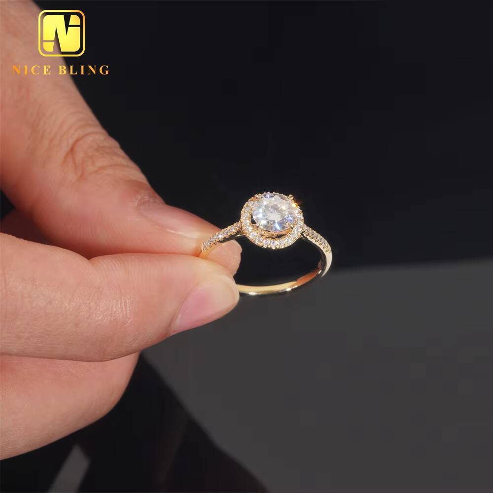 Pass Diamond Tester Diamond Wedding Ring Women Round Cut VVS Moissanite 10K Real Gold Engagement Rings for Women