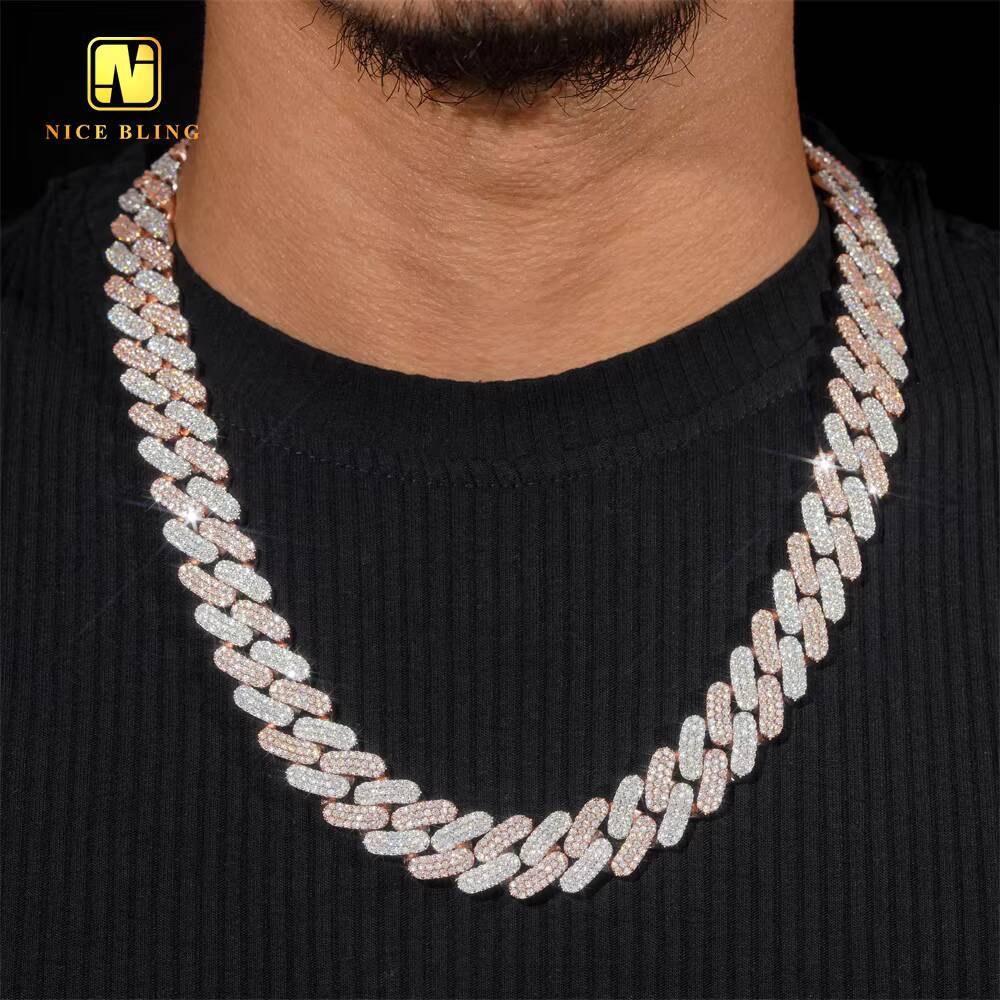 Hot Sale 925 Sterling Silver Iced Out 16MM 3 Rows Round Shape Moissanite Cuban Link Chain Men Hip Hop Jewelry Necklace