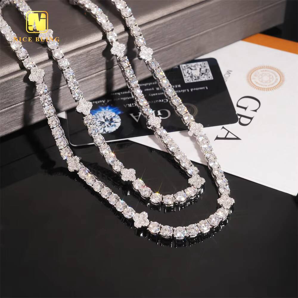 5mm VVS Moissanite Tennis Chain Pass Diamond Tester 925 Silver Hip Hop Jewelry Clover Necklace Iced Out Diamond Tennis Chain