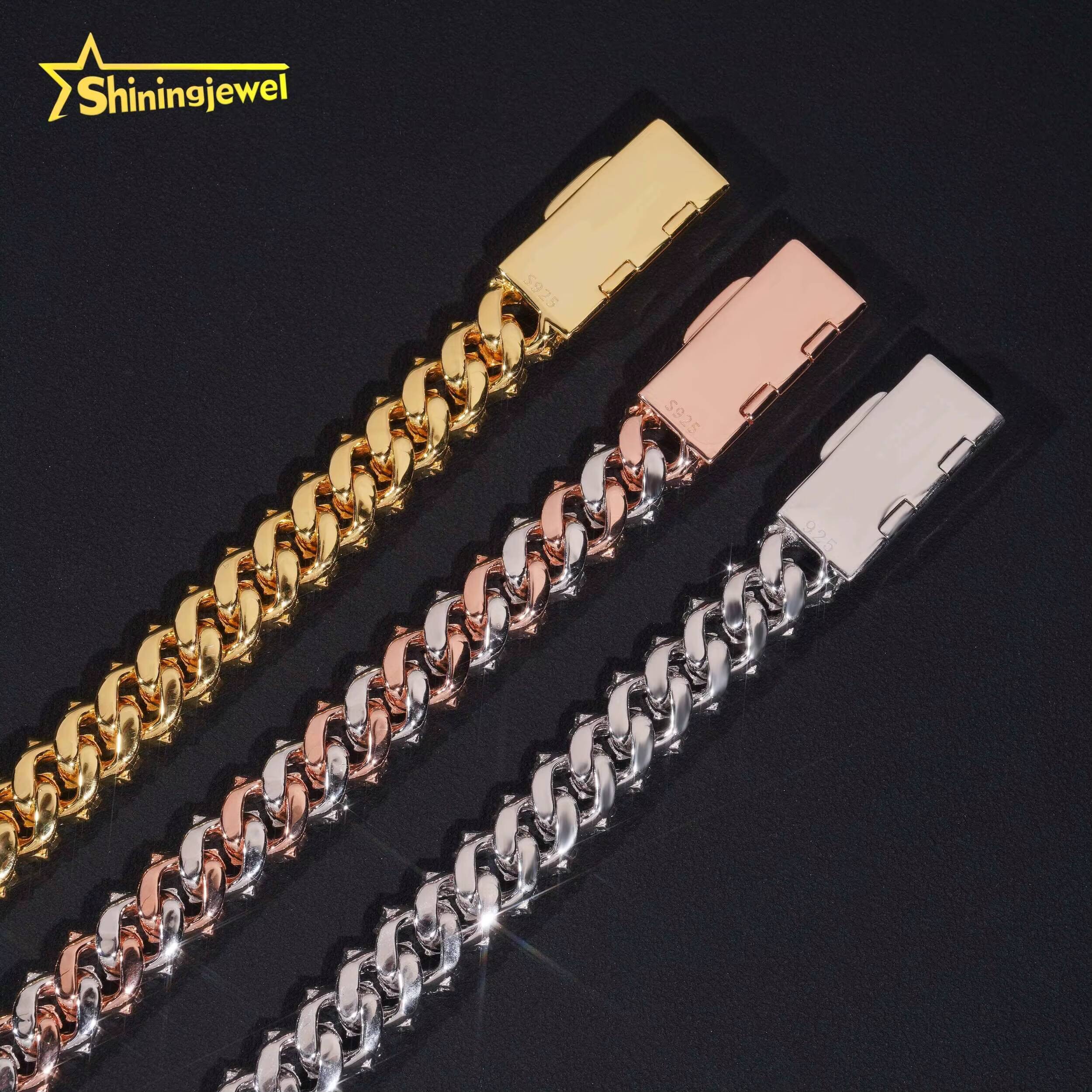 High Quality Hip Hop Jewelry Men Fashion Necklaces 12mm 2 Rows 925 Sterling Silver Iced Out Moissanite Diamond Cuban Link Chain