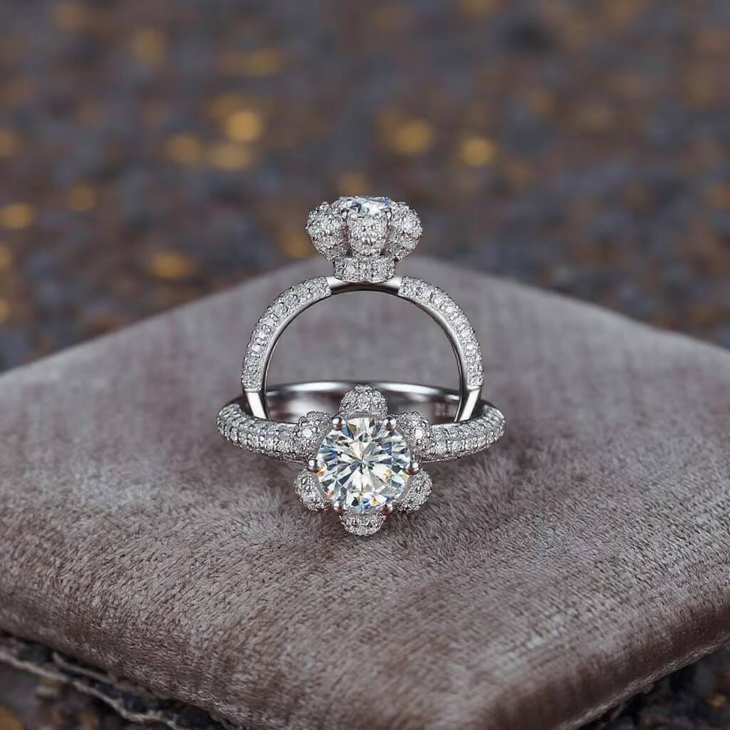 Womens Stylish round Moissanite Eternity Silver Fine Jewelry Rings