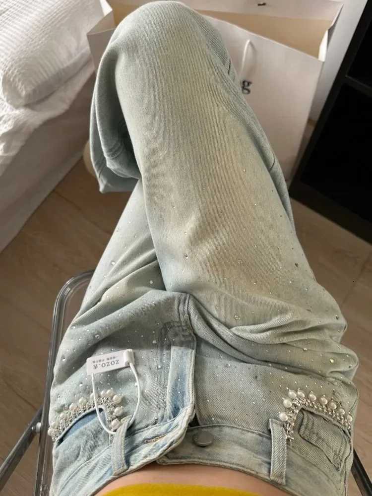 Neploe Heavy Diamond Washed Loose Jeans for Women Y2k High Waist Blue Denim Pants 2025 Summer New Straight Wide Leg Pants R250716