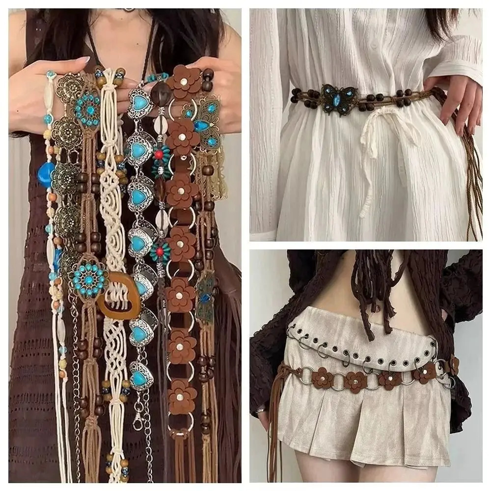 Butterfly Tassel Waist Chain Y2K Trendy Bohemian Belt Summer Beach Accessories Vintage Flower Bohemian Belt 250715