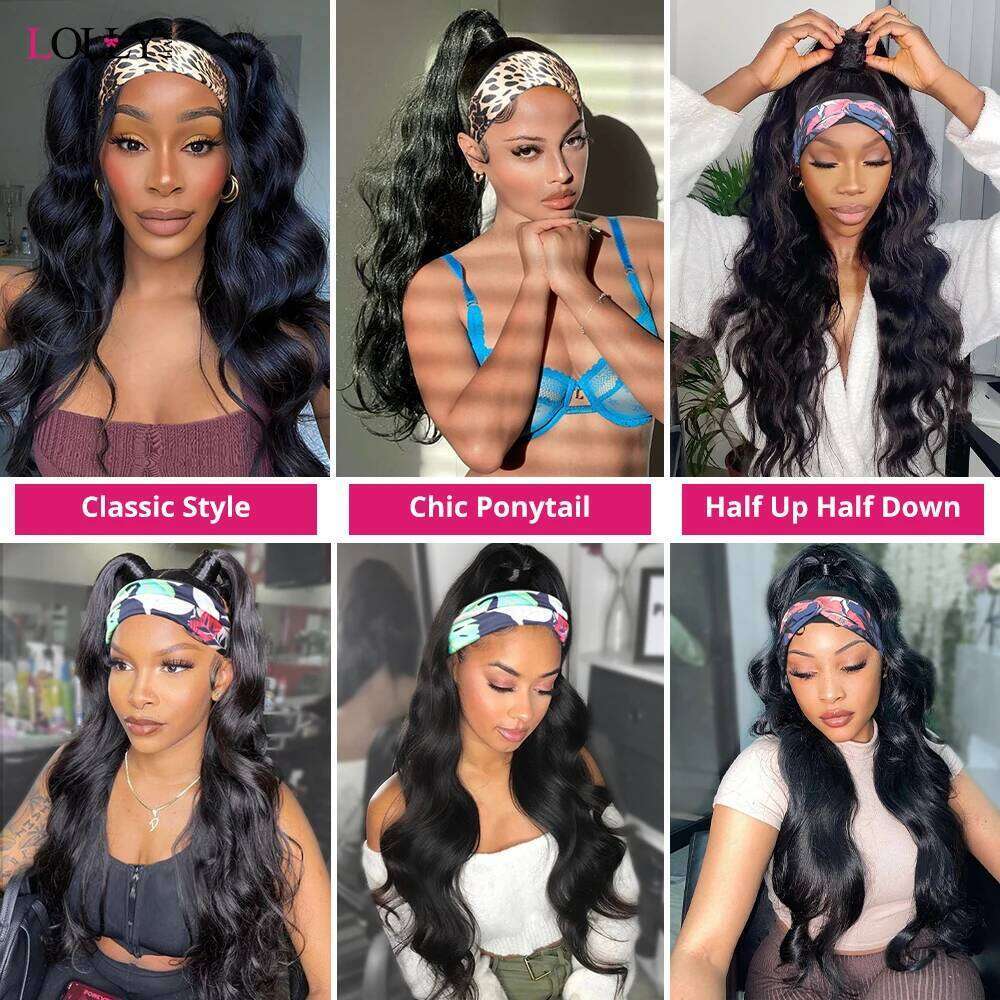 Headband 30 Inch Body Wave Wig 250 Density Remy Human Hair None Lace Front Wigs Full hine Made 100% Real