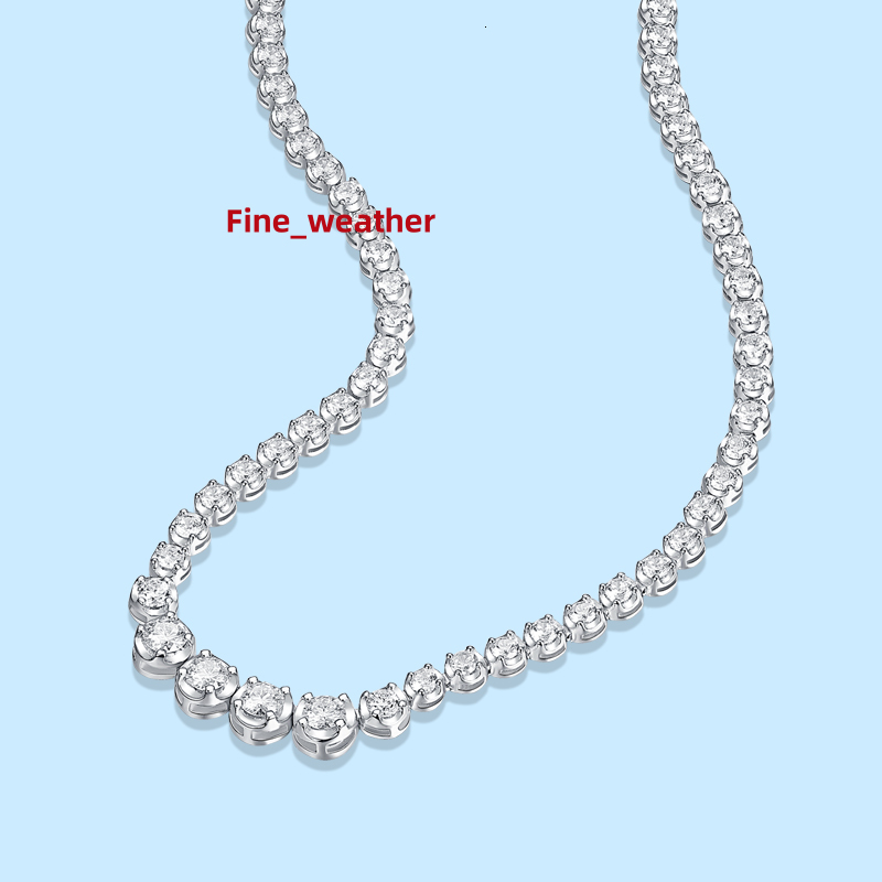 Customized Moissanite Necklace Luxurious 925 Sterling Sliver Gradual Change Size Moissanite Tennis Link Chain Necklace