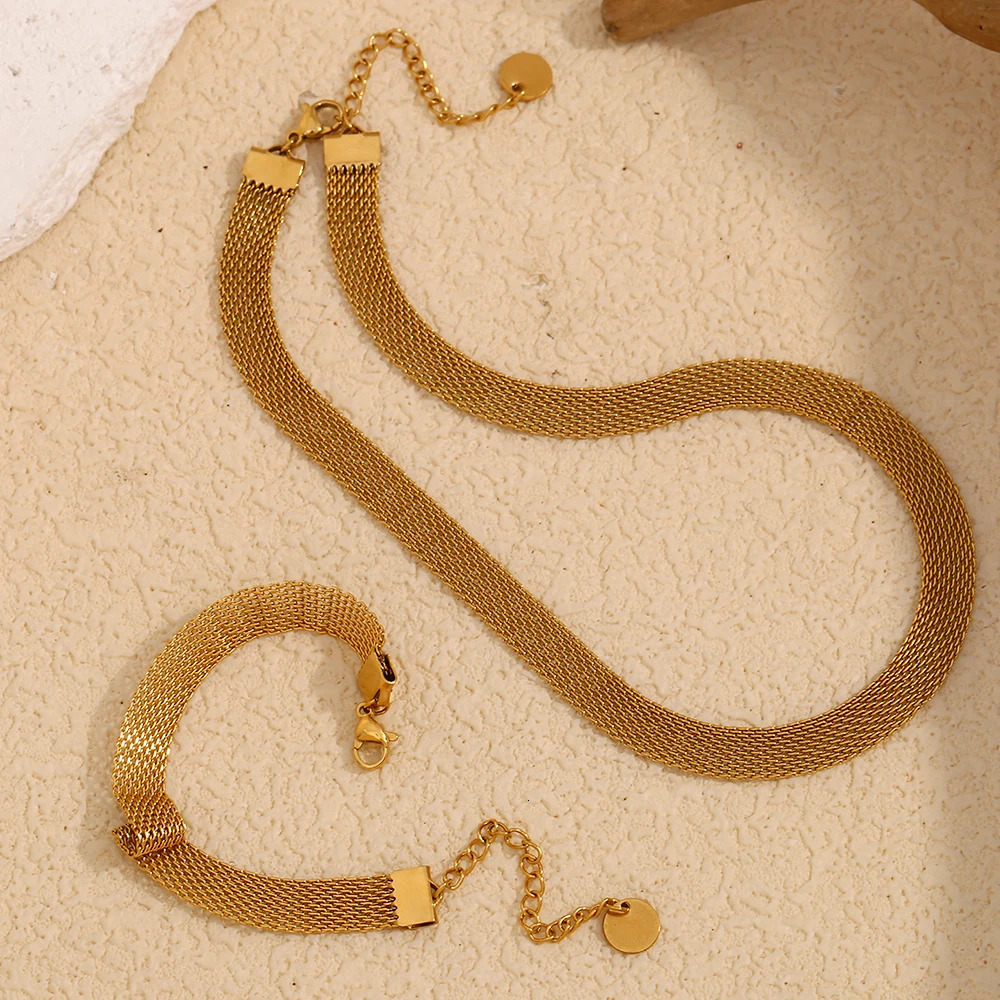 E.B.belle 3 Layers Gold Plating Stainless Steel Anti-allergy Eco-friendly Wide Braided Mesh Chain Gold Choker Necklace For Women 250717