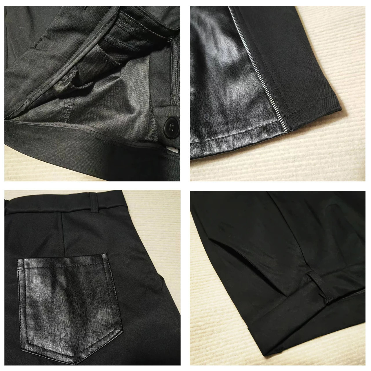 Patchwork Wide Leg Pants Men Casual trousers PU Zipper Hip Hop unisex Fashion Harajuku High Street trend Loose Ropa Hombre 250704