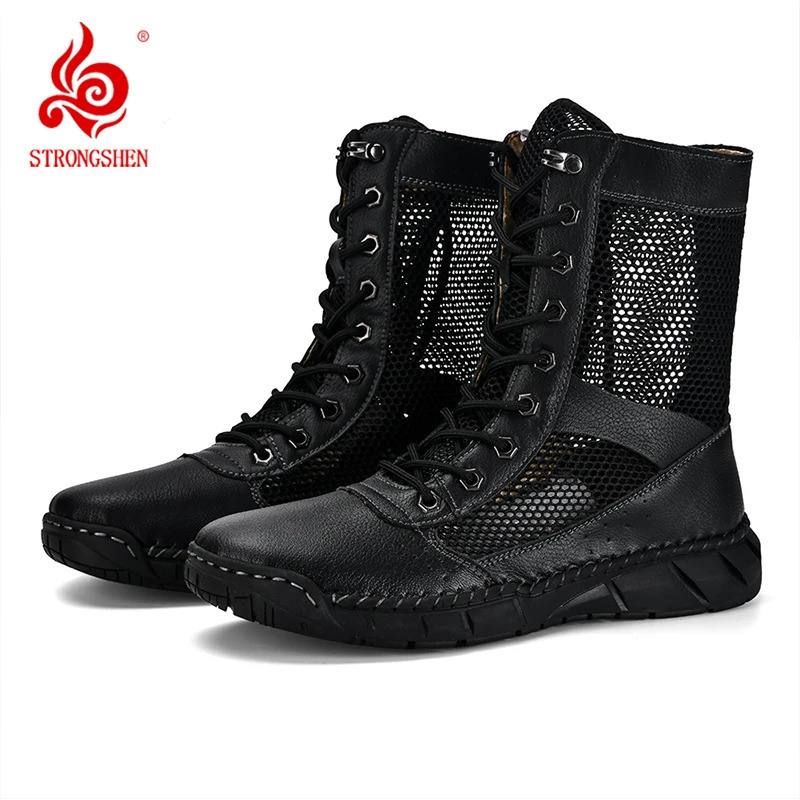 STRONGSHEN Summer Men Women Boot Climbing Training Lightweight Waterproof Tactical Boots Outdoor Hiking Breathable Mesh Shoes 250715