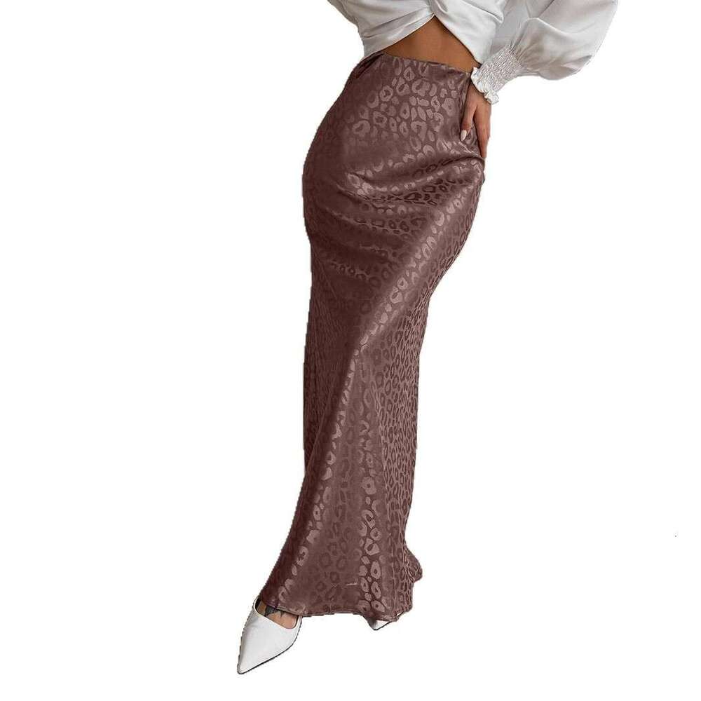 Summer New Trendy Bodycon Jacquard Leopard Print Long Midi Skirt B5