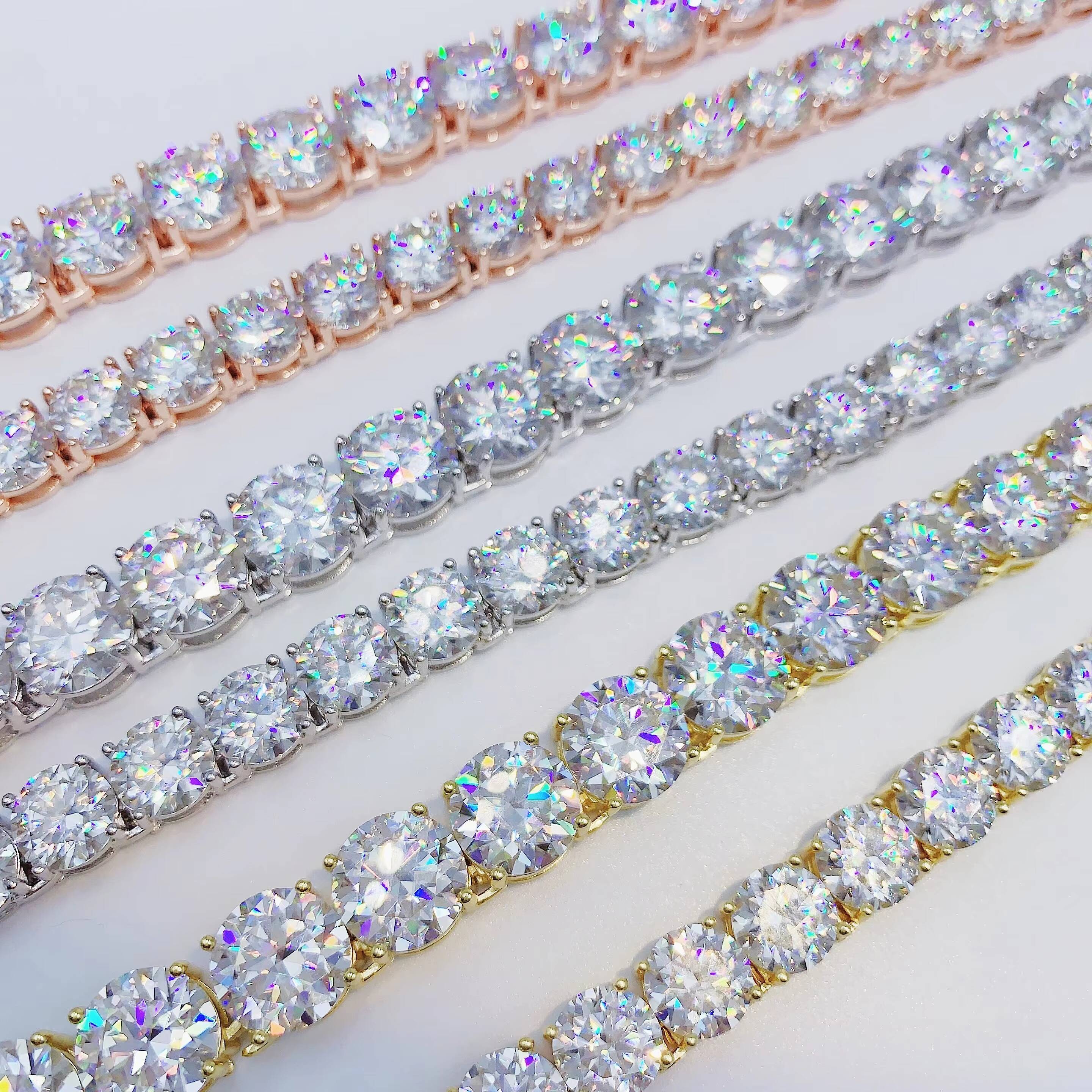 Luxury Blinding Flash 8mm 10mm BIG Stone Moissanite Tennis Chain Necklace Manufacturer 18k Gold Plated Necklace S925 Hip Hop