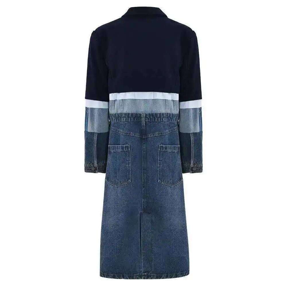EAM Blue Denim Color-Block Big Size Trench Women New Lapel Long Sleeve Windbreaker Fashion Tide Spring Autumn 2025 1Dh2825