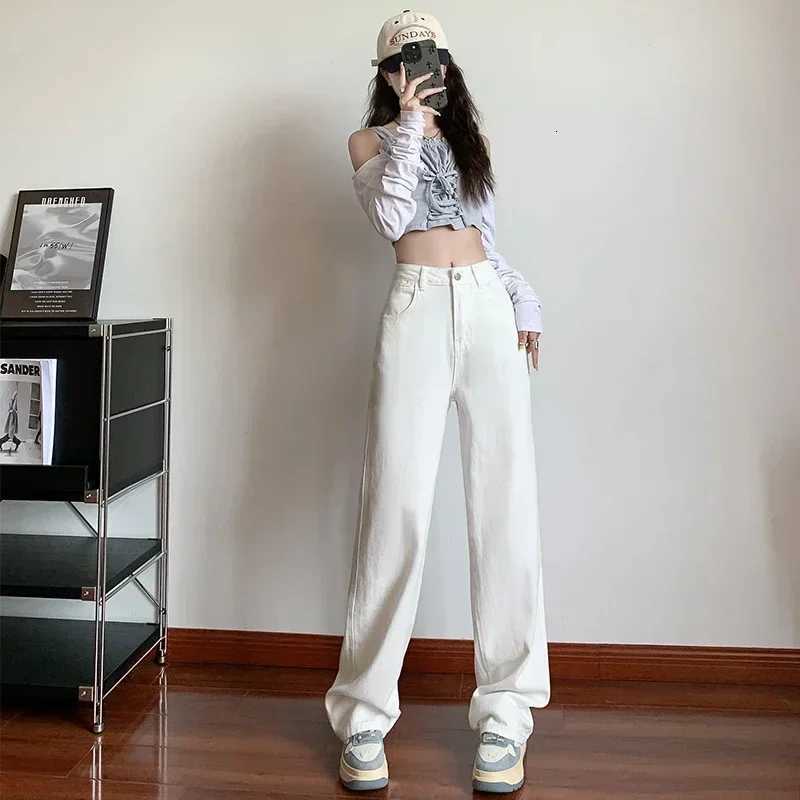 Korean Retro Classic Jeans Womens Wide Leg Pants Mom Femme Black Y2K Jeans High Waist Womens Trousers Pants Womens Pants R250716