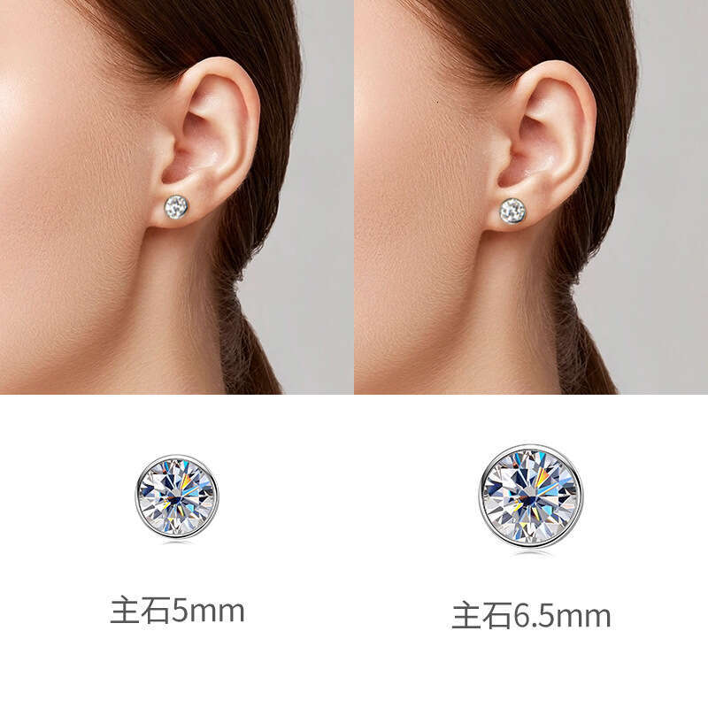 Simple Versatile Moissanite Earrings For Women Round Edge Niche Fashion S Pure Sier Jewelry E68