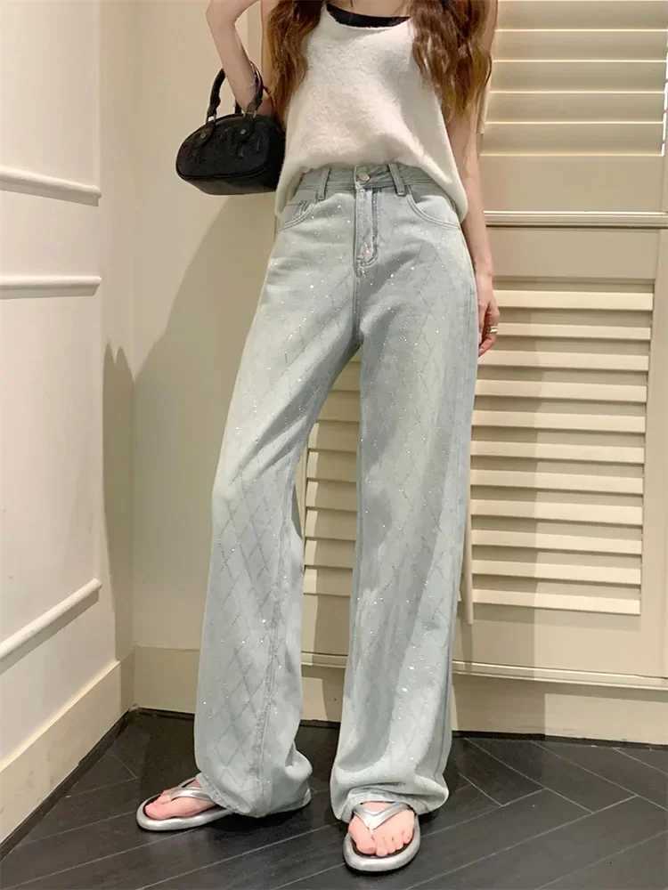 Women Blue Baggy Plaid Jeans Vintage Y2k Cowboy Pants Harajuku Aesthetic Denim Trousers Trashy Japanese 2000s Style Clothes 2024 R250716