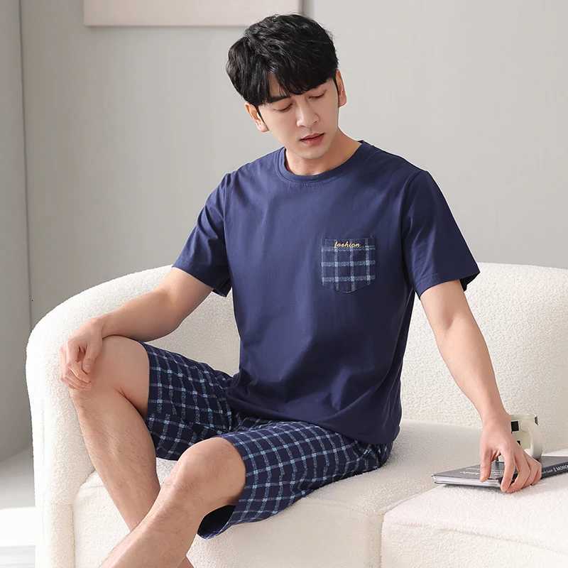 Men Pajamas Set Summer Short Sleeve Striped Casual Tracksuit Sleepshirt + Shorts 2-piece Pajamas Male 4XL 5XL 6XL 7XL Mens Pajamas W250717