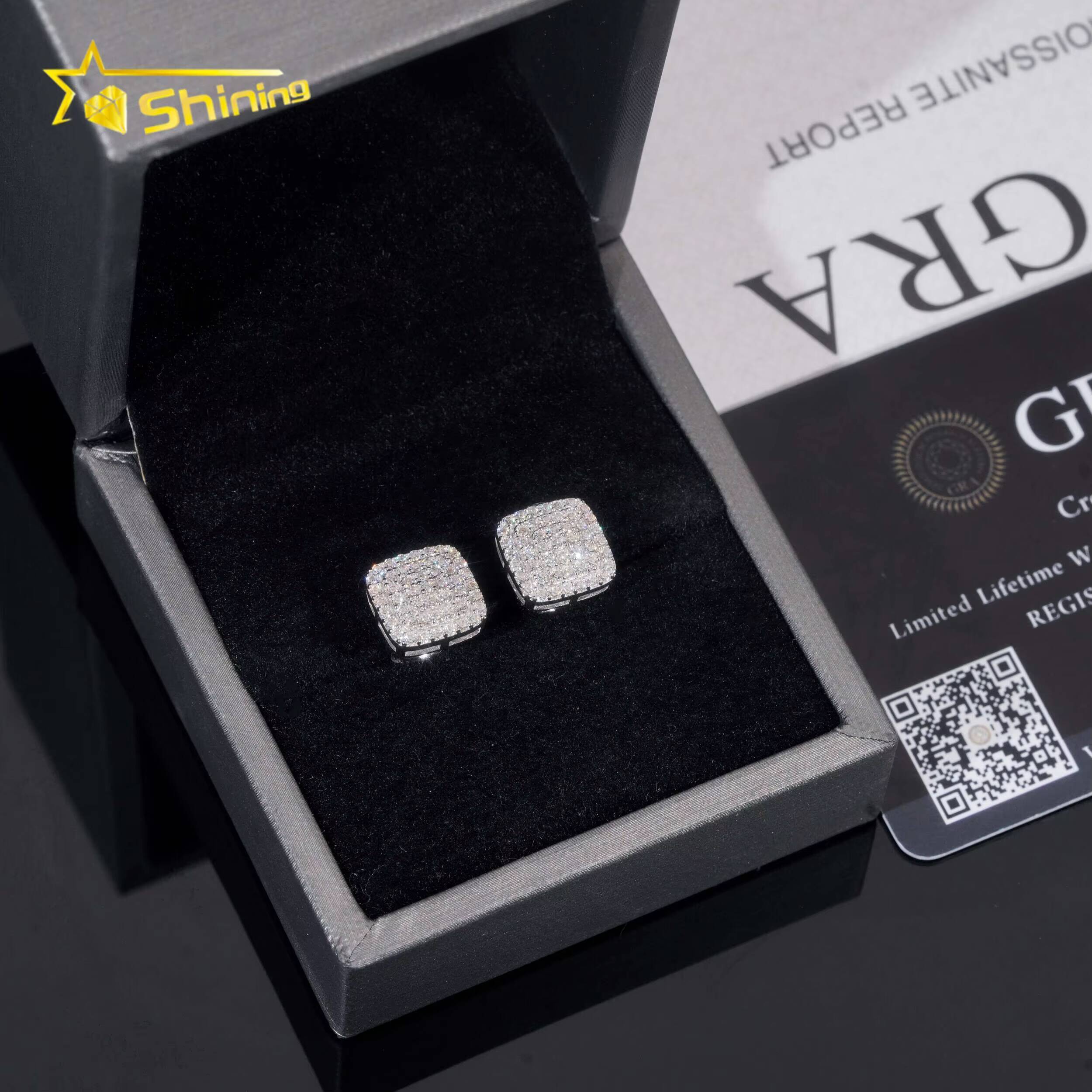 Fine Jewelry Fashion Earrings Silver 925 Vvs Moissanite Lab Diamond Hip Hop Iced Out Jewelry Stud Earrings