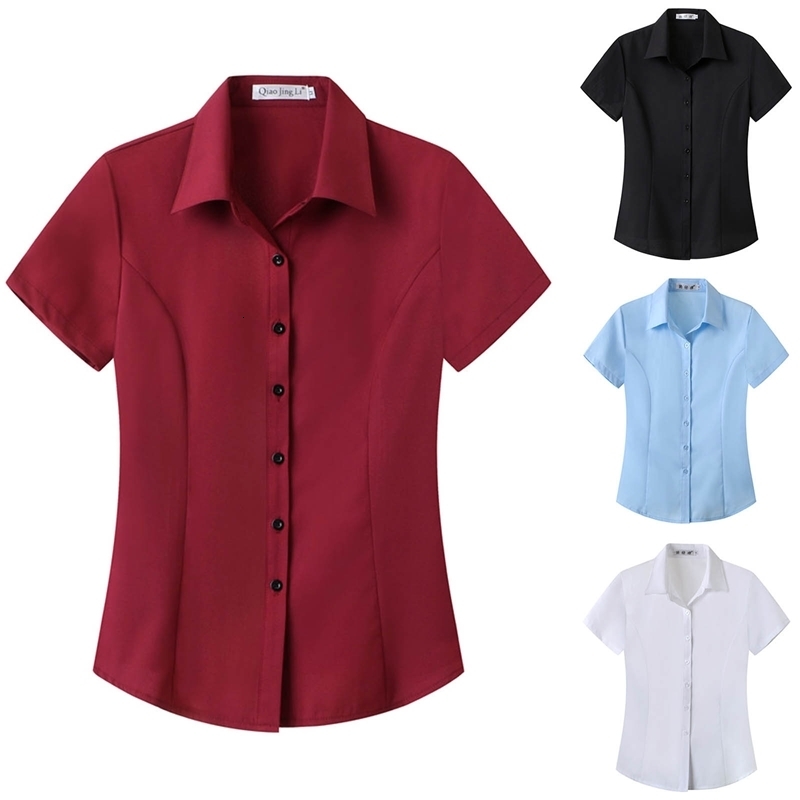Womens Shortsleeved Slimfitting White Large Size Business Wear Women Shirt Tops Blouse 250704