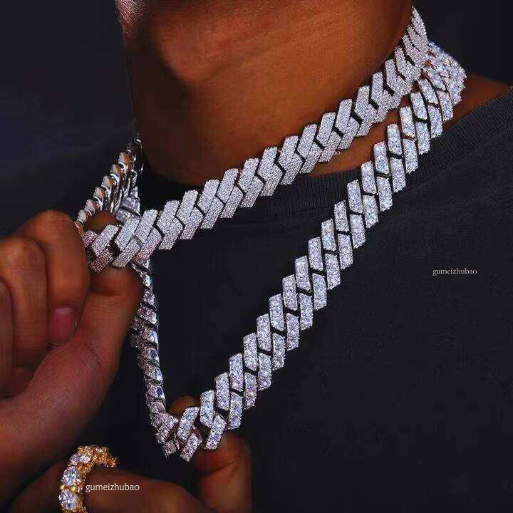 Top jewelry necklace bracelet8mm 10mm 12mm sterling Sier Necklace Gold Plated Iced Out Hiphop Spring Clasp Moissanite Dia Cuban Link Chain