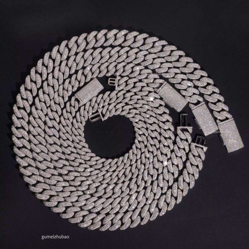 Through Tester Hip Hop Necklace 13mm 15mm 16mm 18mm Three Row Sier VVS Silicon Stone Cuban ChainDesigner necklace