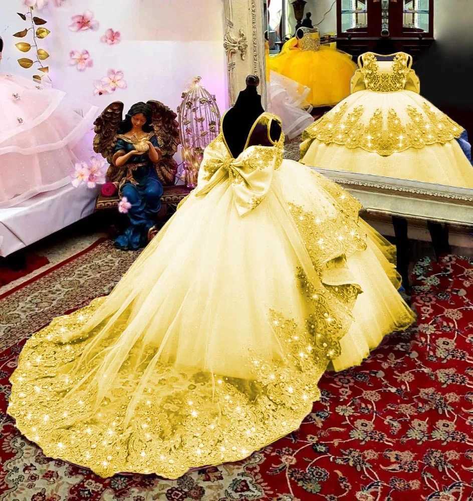 Green Applique Flower Girl Dress For Wedding Tulle Sleeveless Floor Length Puffy Kids Birthday First Communion Princess Gowns Z250716