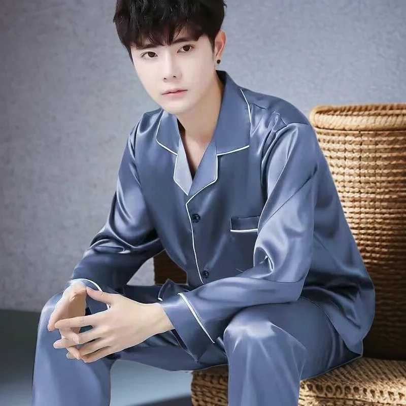 Luxury Mens Pajamas Set Long Sleeve Bamboo Silk Sleepwear Lightweight Home Loungewear Premium Nightwear M-5XL W250717