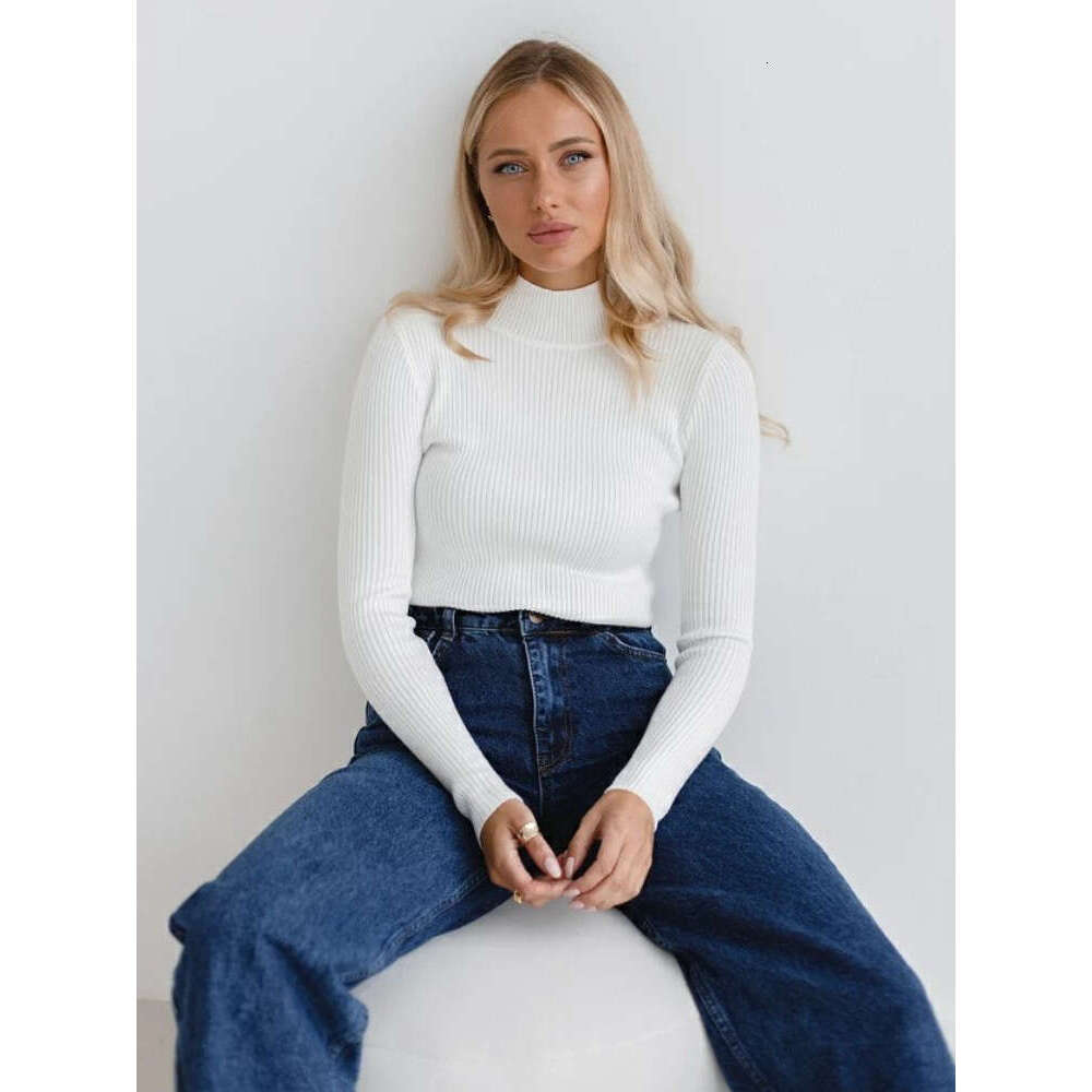 Solid Color Half Turtleneck Sweater Autumn Winter Women ( Colors) Slim Fit Knitted Base Shirt B5