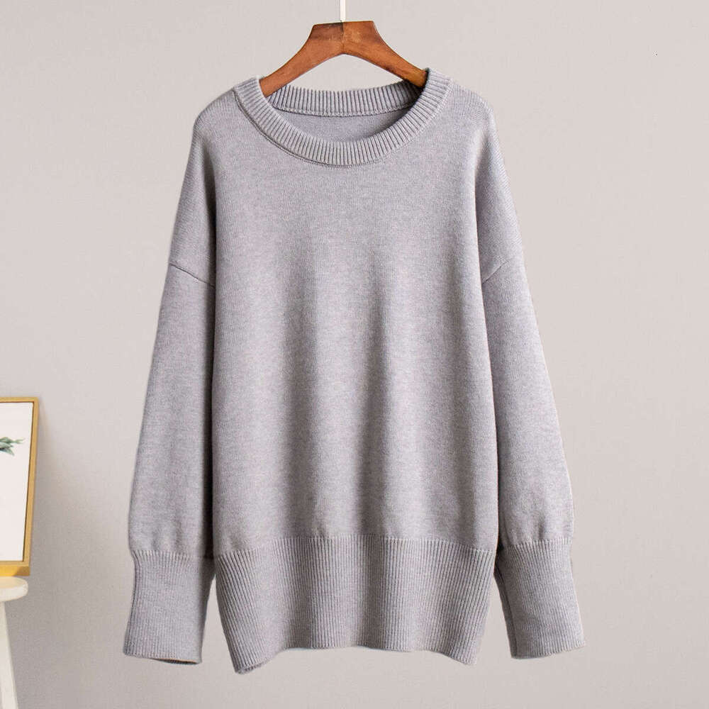 Autumn Winter New Solid Color Versatile Casual Lazy Pullover Knitted Round Neck Sweater B5
