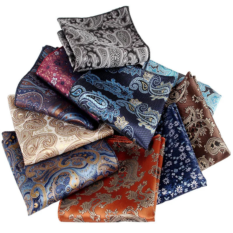23cm Paisley Pattern Handkerchief Mens Formal Navy Brown Pocket Square Towel Groom Wedding Suit Hanky Host Chest Small Scarf 250704