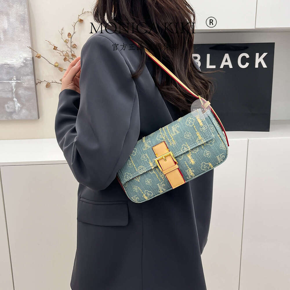 Monica Chic Denim Distressed Niche Vintage Single Shoulder Free shipping Crossbody Small Square Bag for Women Versatile