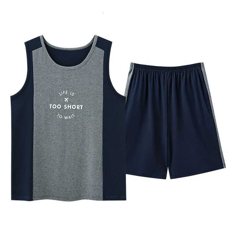 Fashion Summer Letter Print Pajamas Sets for Men Plaid Pants Knit Cotton Male Sleepwear Big Yards 4XL Home Wear Lounge Nightwear W250717