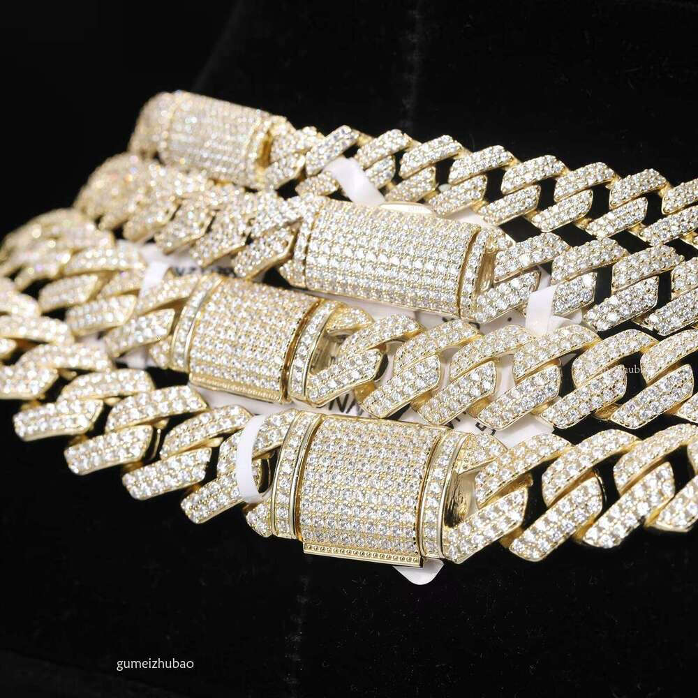 Designer necklaceBoy Hip-Hop Accessories 8mm-14mm 14k Gold and Sier 2 Rows VVS Cubic Zirconia Iced Cuban Chain Necklace