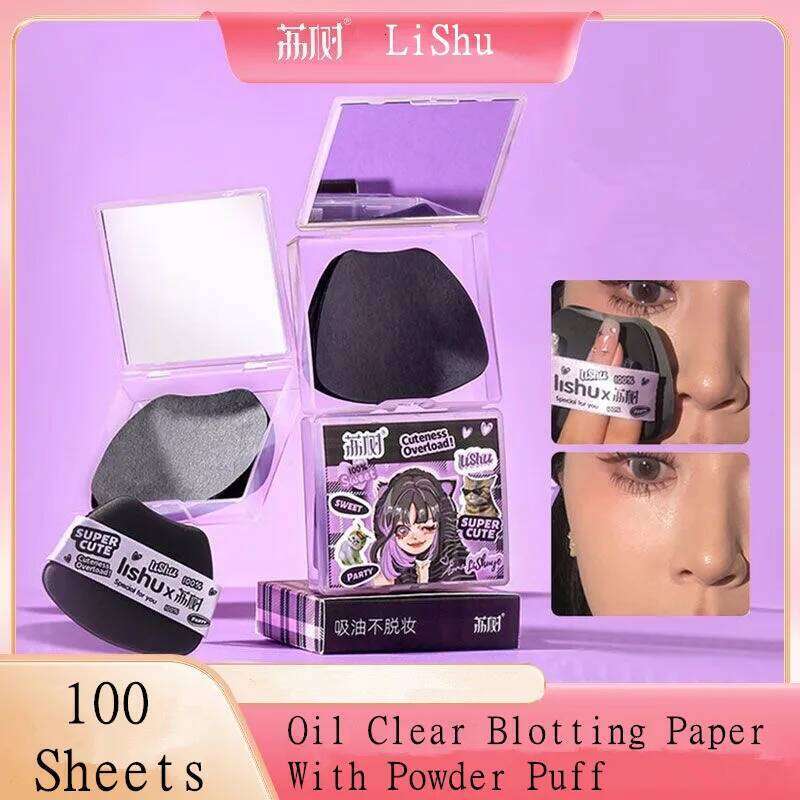 LISHU Bamboo Blotting Papers With Makeup Puff Mirror Refreshing Portables Control Tool Kits Facial Oil Absorbing Sheets Care X250717