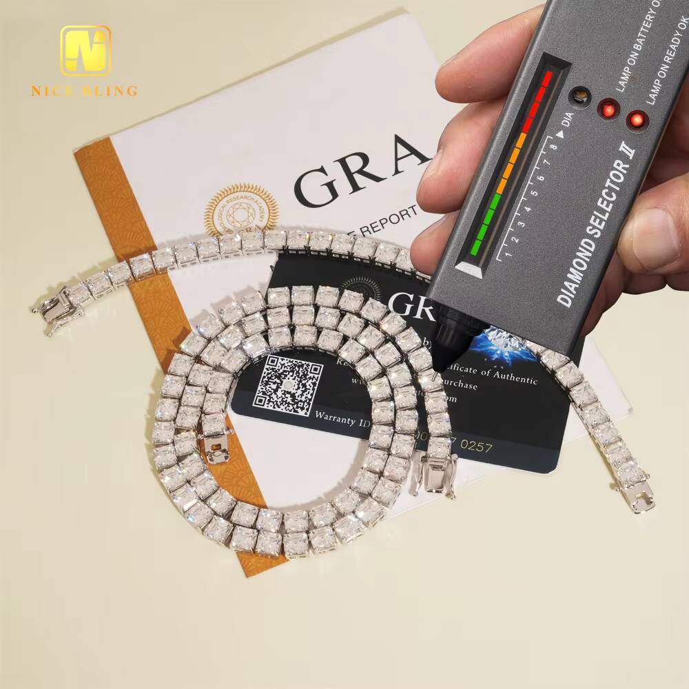 New Fancy Cut Asscher Cut 5.5MM Tennis Chain 925 Sterling Silver Pass Diamond Tester GRA Certificate Moissanite Tennis Bracelet