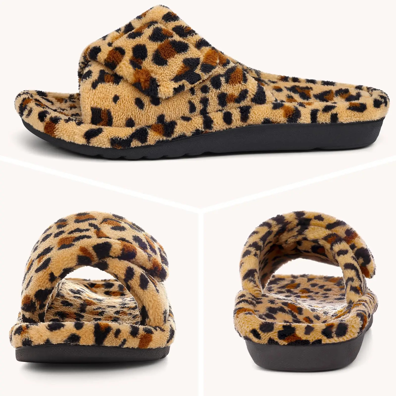 Shevalues Leopard Print Fur Women Slippers Fuzzy House Slippers Winter Open Toe Cotton Slippers Fashion Indoor Orthopedic Slides 250716