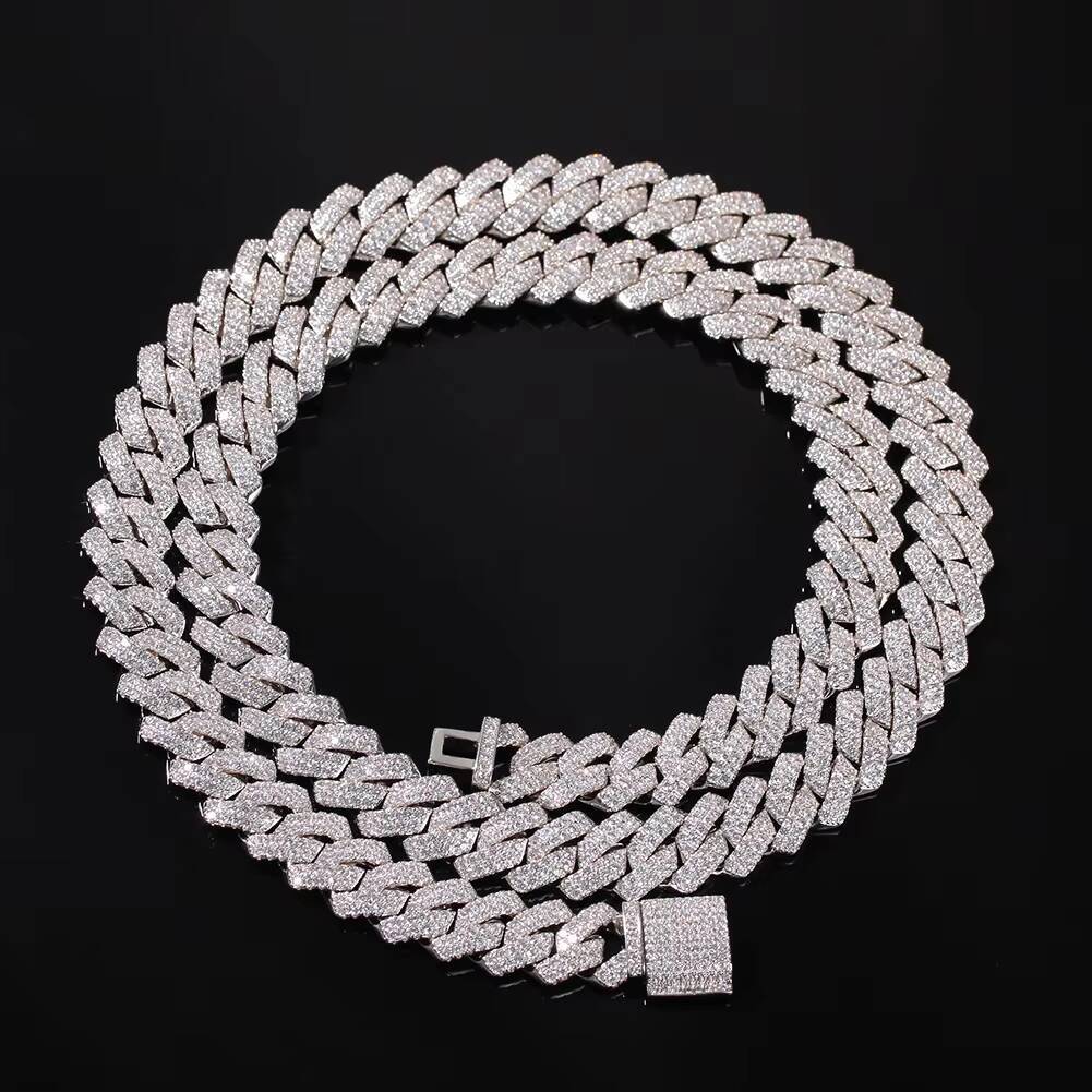 TOP HIP HOP 13mm New Luxury Zircon Gold Silver Prong Cuban Chain Luxury square Shape Tight Iced Out Cuban Chain