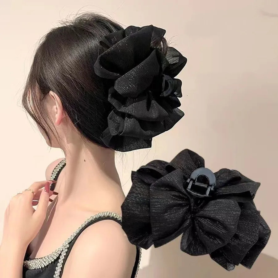 Fashion Korean style cloud bubble double-sided large bow clip womens mesh shark clip back of head flower hairpin headwear 250716