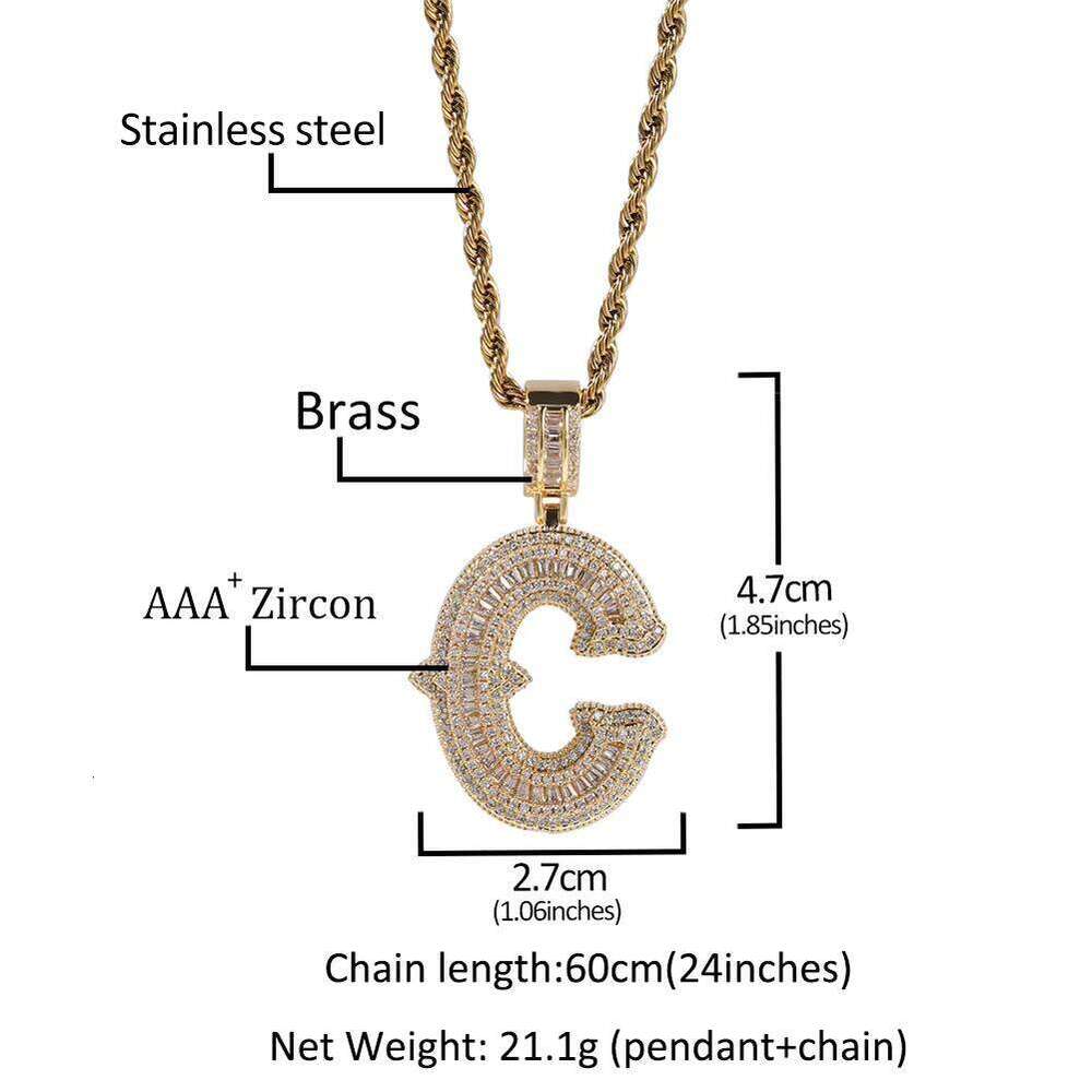 Iced Long Zircon Initial Necklace Gold-Plated Letters A-Z Capital Letter Pendant Jewelry