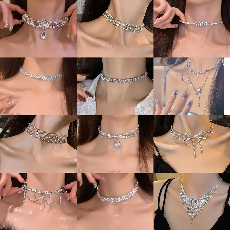 European and American crystal stone drop oval necklace fashionable versatile neck necklace for women 250716