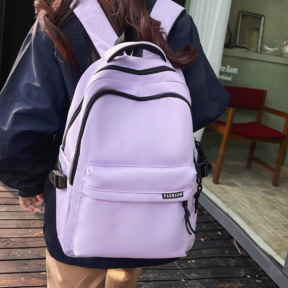 Large Capacity Solid Color Backpack for High School Students Simple Black Travel Backpack for Middle School Students 250714