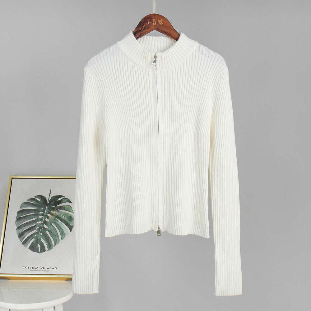 Stand Collar Slim Fit Long Sleeve Autumn Winter New Double Zipper Cardigan Warm Knitted Jacket For Women B5