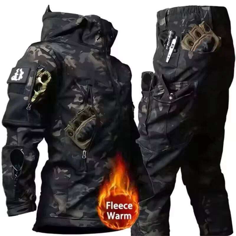Winter autumn fleece warm waterproof suit men's tactical outdoor hiking fishing camping sportswear jacket