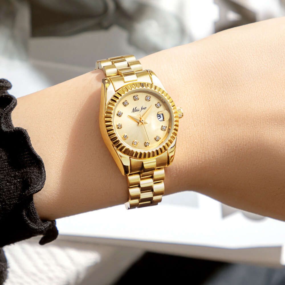 DHwatches MISSFOX Women's Brand Fashionable Exquisite Compact Designer Stainless Steel Quartz Gold Ladies Watch