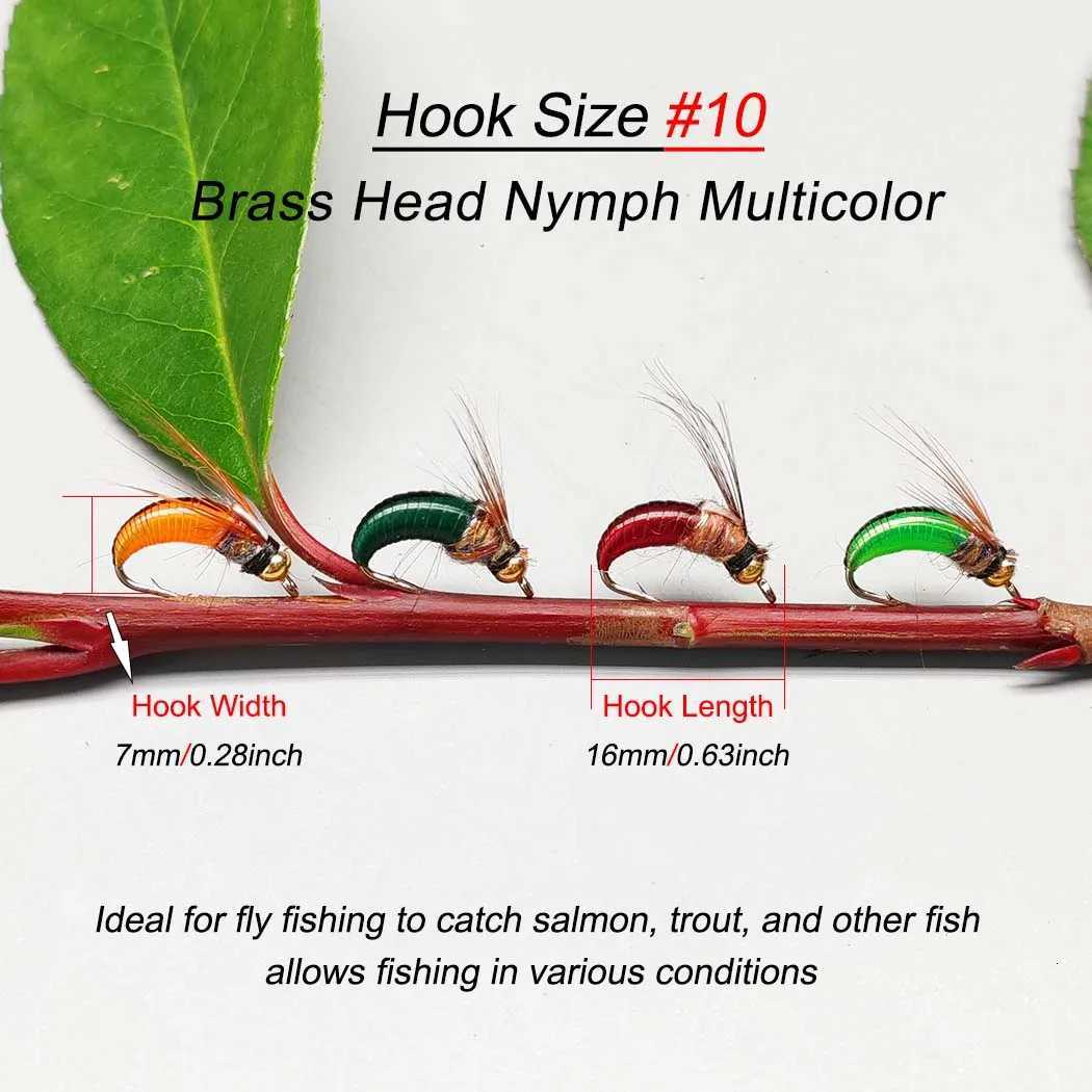 Artificial Dry Fly 5Pcs/10Pcs- Brass Nymph(Light Green/Dark green/Red/Orange) Bait for Bass Salmon Trout Fishing Lure Z250717