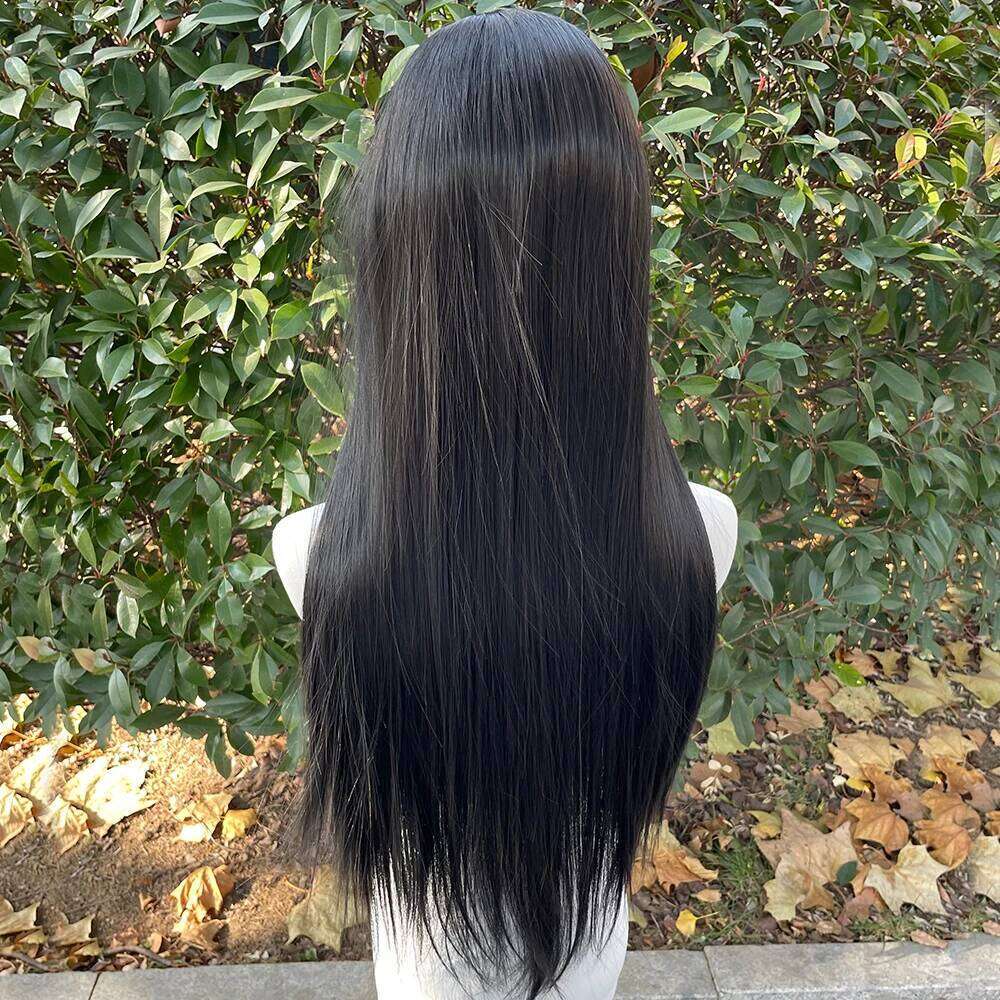 26 Inch Long Silky Straight Jet Black 13X4 Synthetic Lace Front Wigs For Women Heat Resistant Hair Glueless Wig 150% Density