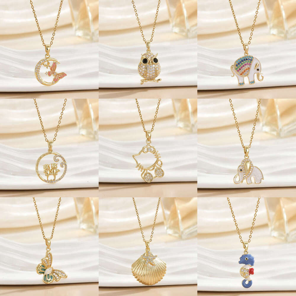 High-End Micro-Inlaid Zircon Copper Gold-Plated Pendant Necklace For Women Fashion Versatile Clavicle Chain Jewelry B75