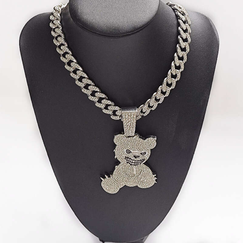 Jewelry Set Unisex Hip-Hop Style Cuban Chain Fashion Full Dia Bear Pendant Necklace