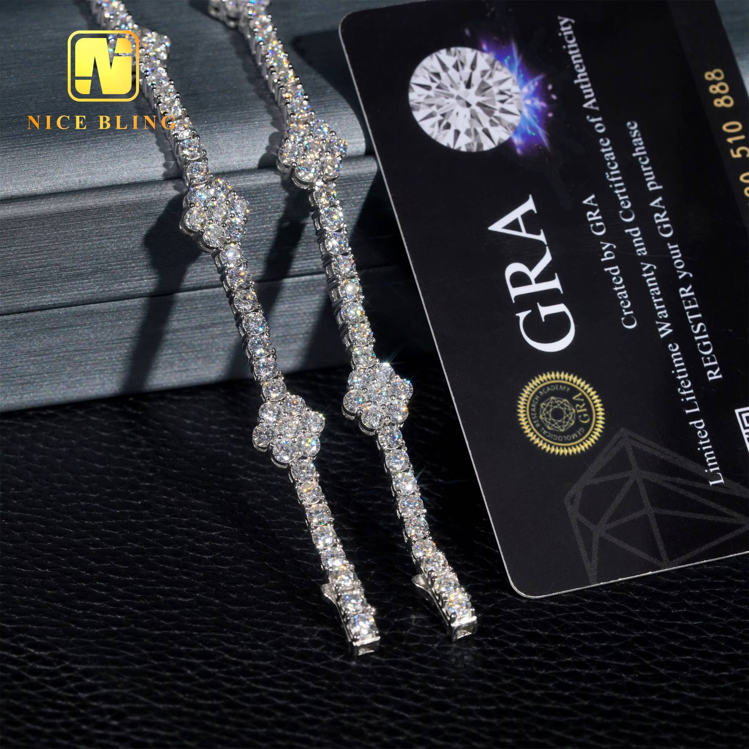 Ready to Ship 3mm Flower Tennis Bracelets 925 Sterling Silver VVS Moissanite Diamond Tennis Bracelet Hip Hop Fashion Jewelry