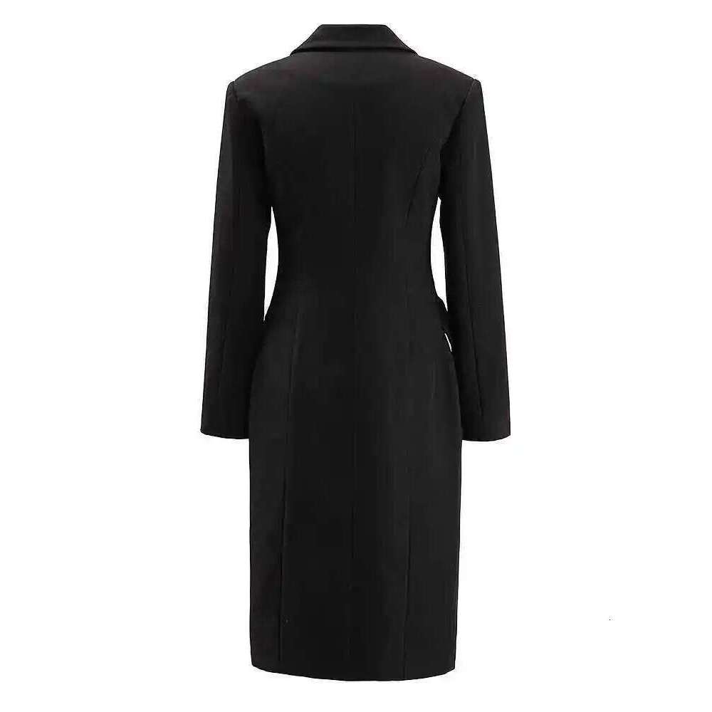 EAM Black Color-Block Elegant Trench Women New Lapel Long Sleeve Loose Fit Windbreaker Fashion Tide Spring Autumn 2025 Cpdb129