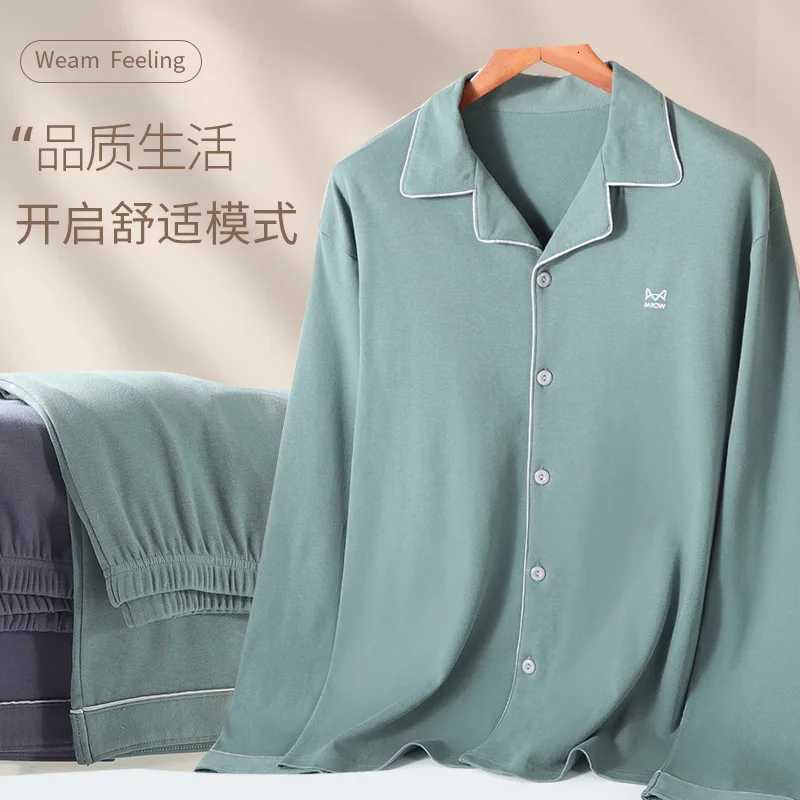 High Quality 00% Cotton Pajamas Suit Men Outside Classic Simple Males Homewear Fashion Soft Breathable Sleepwear Business Gent W250717