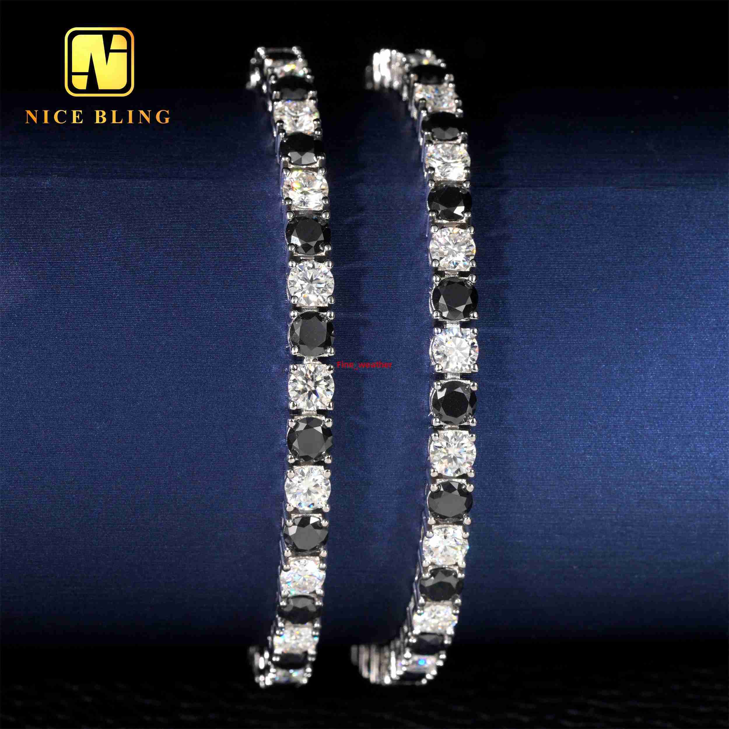 Hip Hop Rappers 4MM Moissanite Tennis Chains 4mm Black and White Lab Diamond Tennis Necklace Bracelets for Men Women